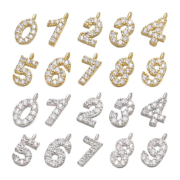 CZ8100 Dainty Minimalist Small Clear CZ Digits Number CharmTiny Mini Cubic Zirconia Arabic Numerals Charm