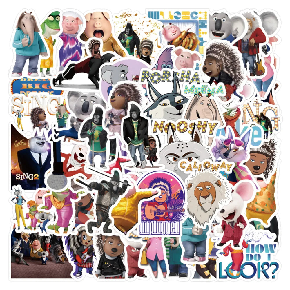 50PCS USA funny comedy inspirational movie decals for kids gift animals music party sing 2 sticker