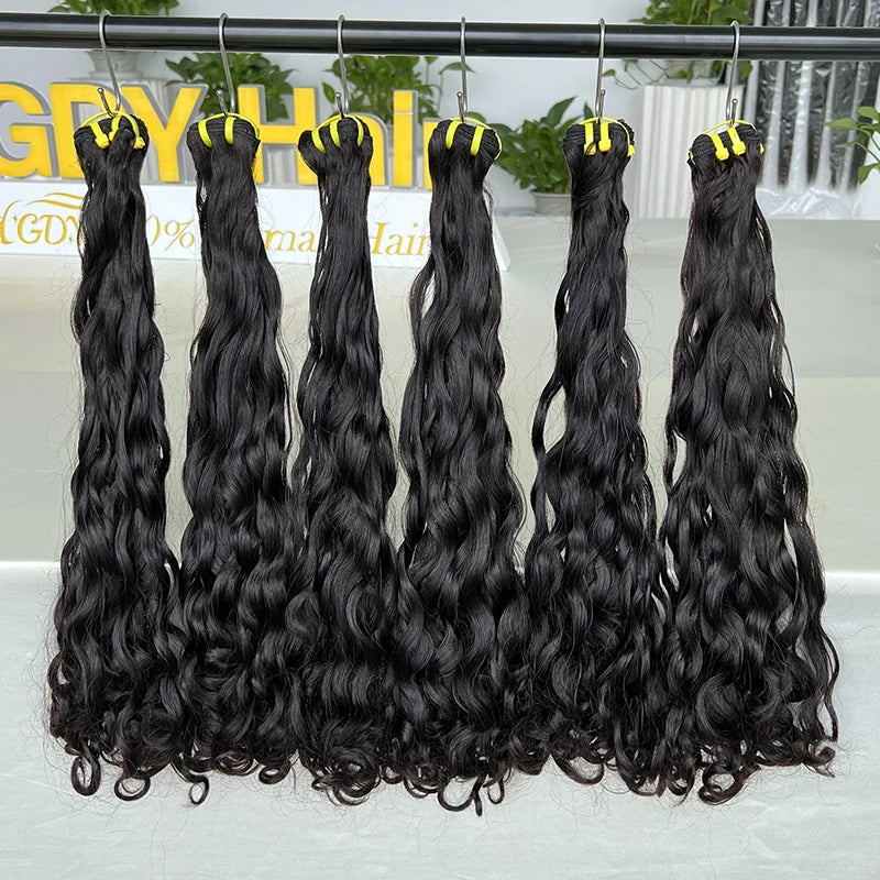 100% Unprocessed Raw Indian Curly Water Wave Peruvian and Brazilian Double Drawn Human Hair Weaves Bundles