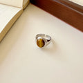 Artistic Design Retro Tiger Eye Stone Ring 925 Silver for Woman Open Alphabet Rings