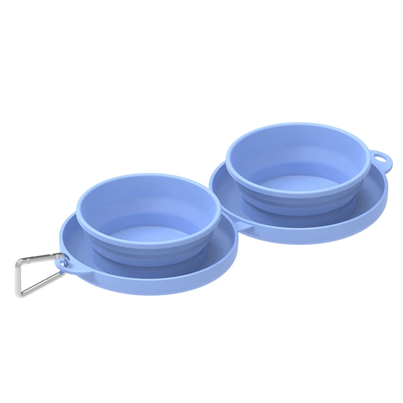 Hot Sell Custom Logo 2-in-1 Traveling Portable Foldable Pet Food Water Collapsible Dog Double Bowl
