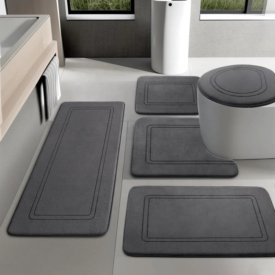 Bathroom Rug Set 5 Piece Memory Foam Bathroom Mat 25D Set Soft Comfortable Thick Absorbent Machine Washable Aqua Teal