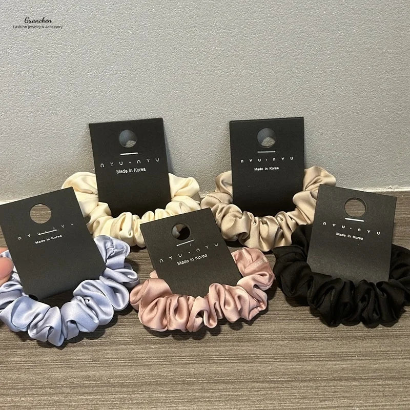 Fashionable Solid Color Small Satin Elastic Hair Scrunchies Ponytail Hair Ties for Women Girls Hair Accessories