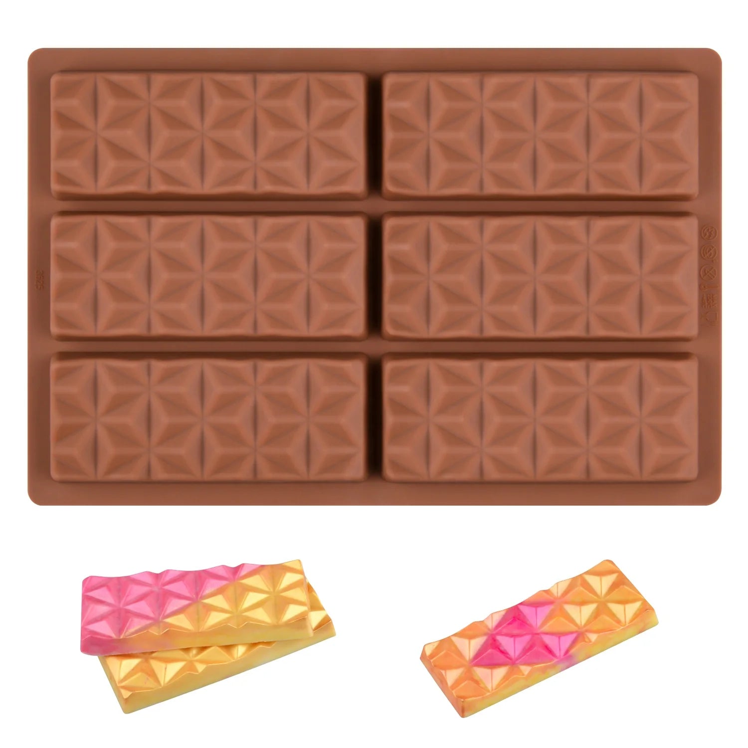 SILIKOLOVE Factory 6 Cavity Rhombus Chocolate Moulds LFGB Platinum Non Stick BPA Free Silicone White Chocolate Bar Molds