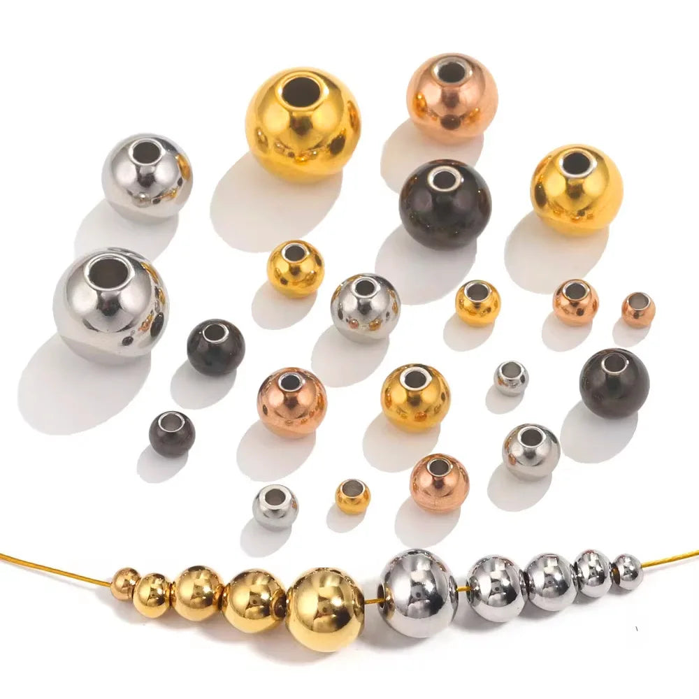 2~10 mm 100 Pcs Per Bag Round Stainless Steel Beads with Gold PVD Finish Custom Jewelry Making Findings for Bracelets Necklaces
