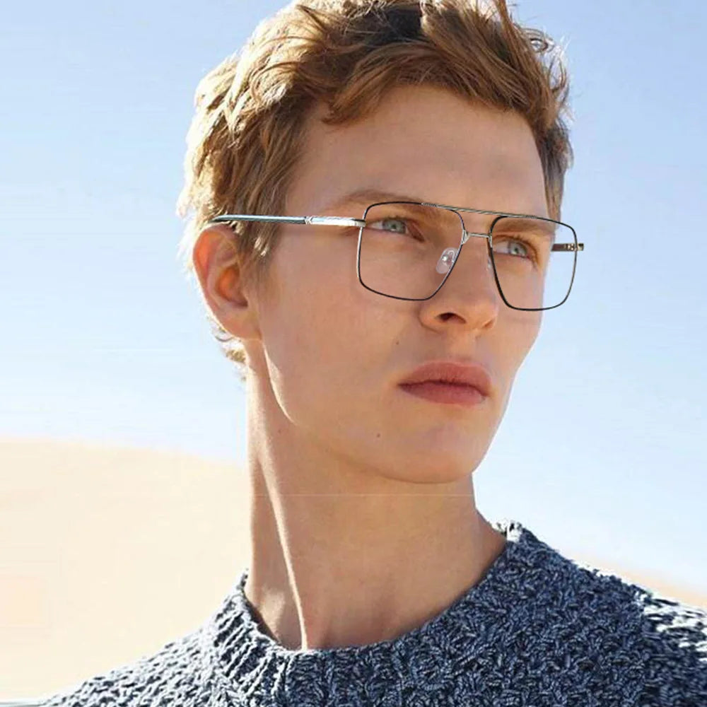 2025 Comfort Business Double Bridege Spring Hinge Metal Frame Glasses Men Blue Light Blocking Reflection Optical Spectacle