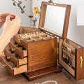 Hot Sale Solid Wood Jewelry Box Storage case Luxury Wedding Gift Retro Wooden Jewelry Organizer Large 4 Layer with Lock Mirror