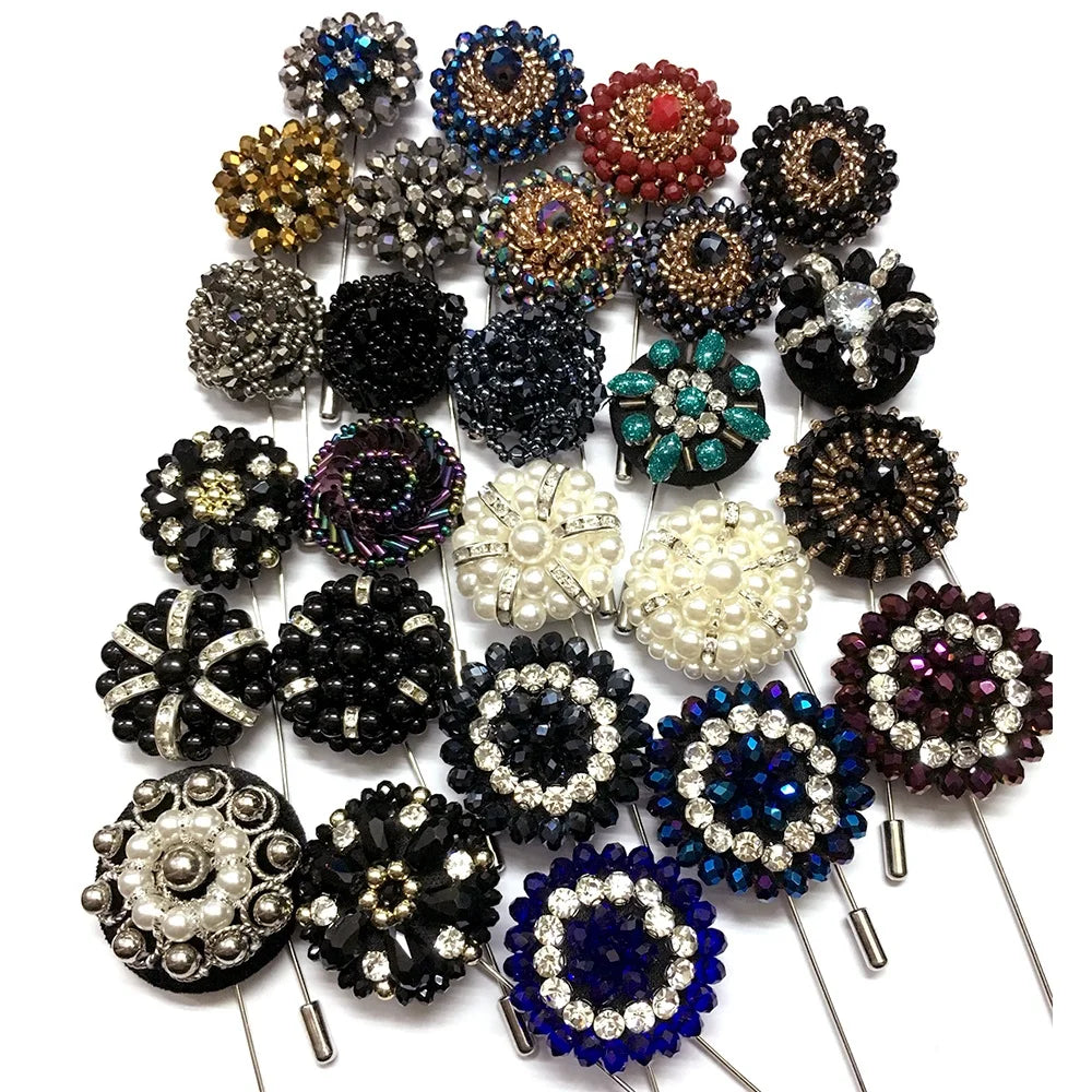 Handmade Mens Lapel Bead Stick Pin Suit Decoration Pearl Wedding Business Brooch Pins Flower Hand Made Fashion Accessories