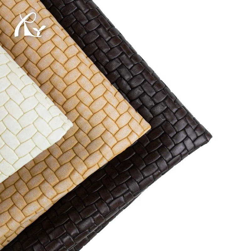 0.9mm Three-dimensional Woven Pattern PU Leather Waterproof Synthetic Leather Grass Mat for Makeup Bags Furniture Sofas