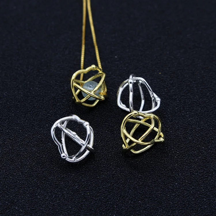 10*12mm Gold Plated 925 Sterling Silver Planet Heart Cage Pendant for Gemstone Beads Pendant Jewelry Making