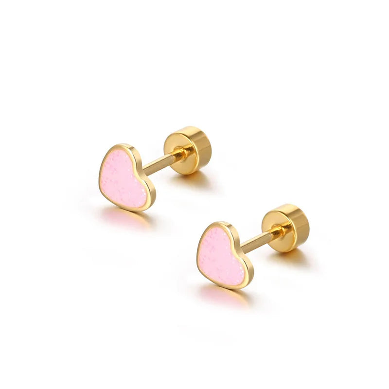 Exquisite Gold Plating Stainless Steel Resin Heart Earrings Delicate Titanium Steel Heart Stud Earring for Girl