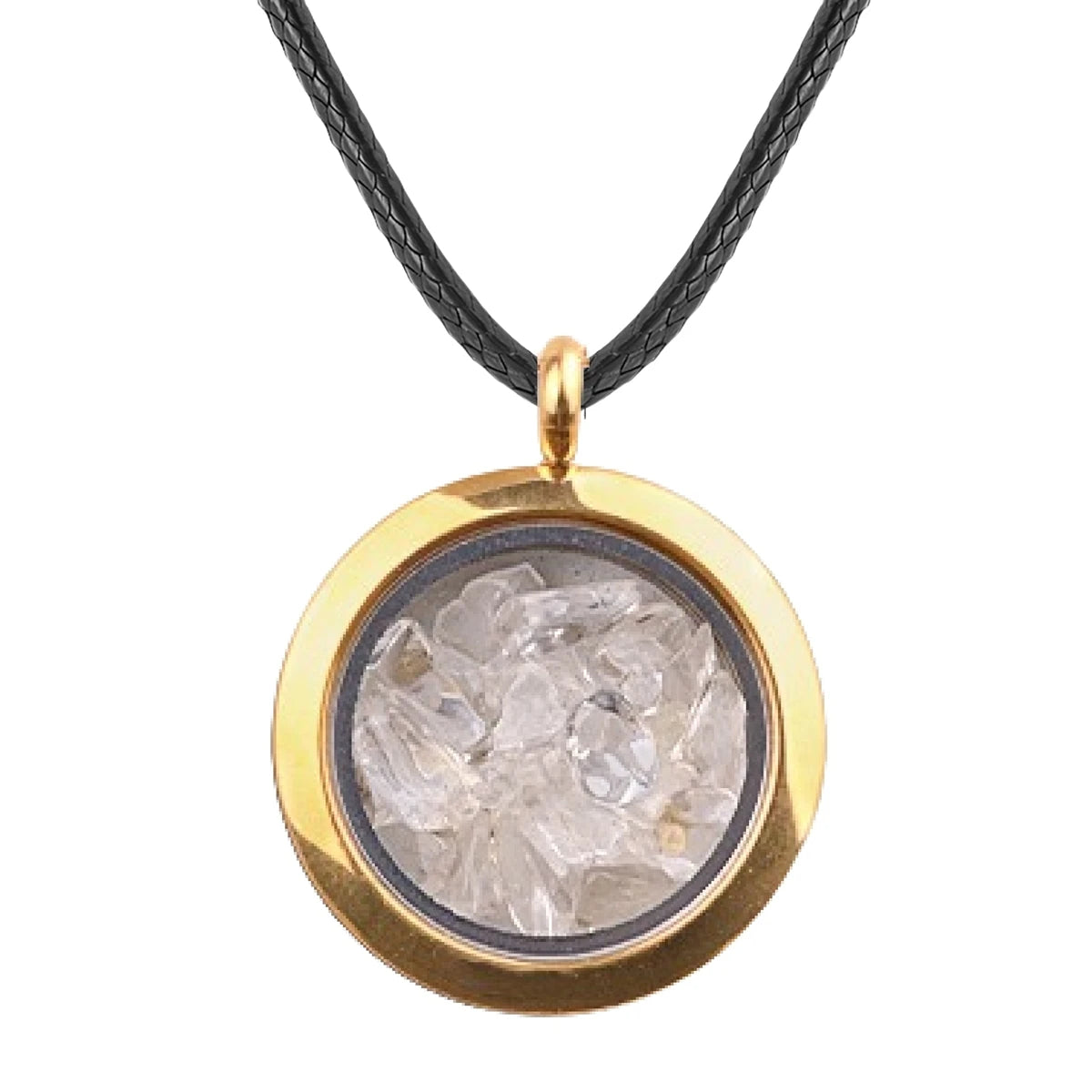 Fashion 25mm Round Stainless Steel Gawu Crushed Stone Box Pendant Rope Chain Necklace Jewelry Charm Customized Necklace DIY Gift