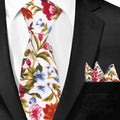 Floral Men Necktie Handkerchief Cotton Tie Slim With Pocket Mens Ties and Pocket Square