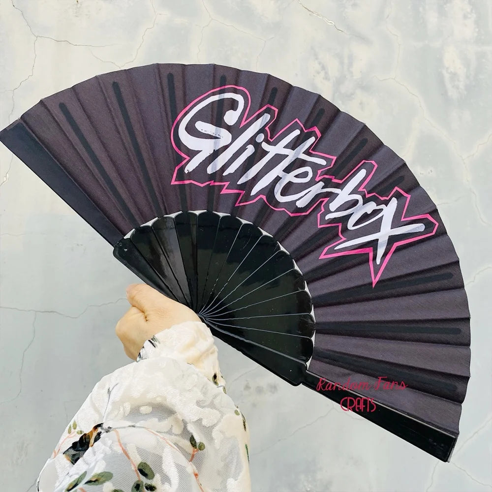 Custom Handheld Folding Fan Portable Plastic & Cloth Fabric Black for Outdoor Use for Promotional Party Supplies