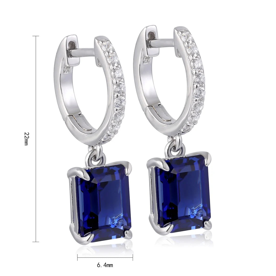 Versatile Geometric Square S925 Silver Lab Grown Sapphire Hoop Earrings-Compact Exquisite Design for Wedding & Party Gifts