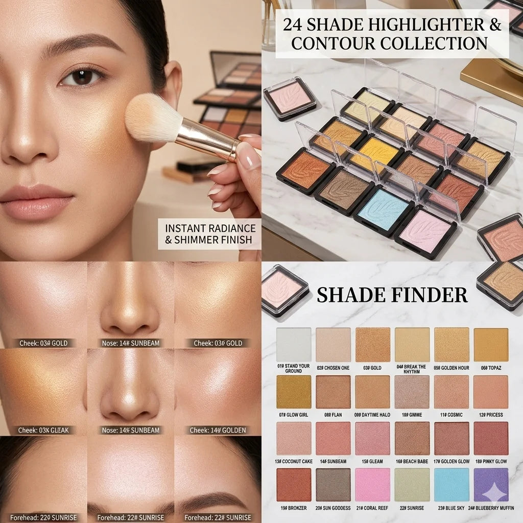 New Arrival 12 Colors Vegan Private Label Waterproof Bronzer & Highlighter Palette Powder Makeup