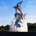Large Stainless Steel Dolphin Water Fountain Sculpture Elegant Garden Ornament