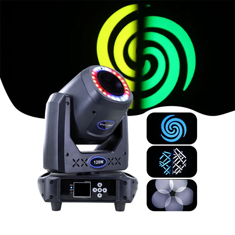 Guangzhou Mini Size Led Stage Lighting Beam 120W 2R Moving Head Light With 24Pcs Led Strip Ring
