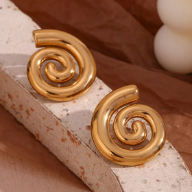 Wholesale Fashion Jewelry Hypoallergenic 18K Gold Plated Stainless Steel Winding Conch Design Stud Earrings 316l for Women