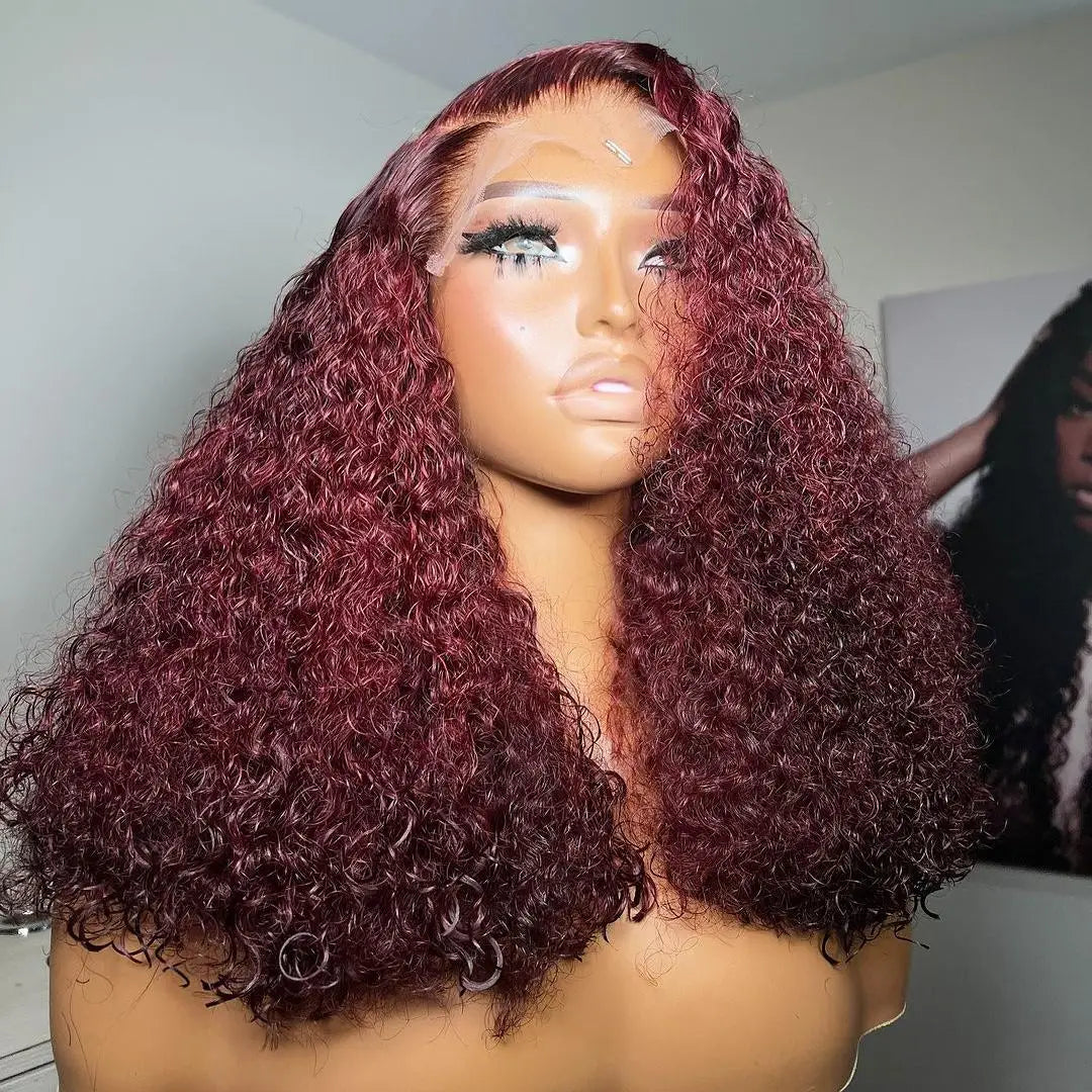 250% Burgundy 13*4 Lace Frontal Wig Curly 7*7 Human Hair Wigs Heavy Density 13*6 HD Transparent Kinky Curly Lace Frontal Wig MegaBDM