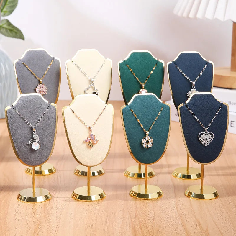 Mini 11.5cm Tall Ultra-Fiber Velvet Multi-Color  Metal Jewelry Display Rack for Studio Pendant Necklace Props