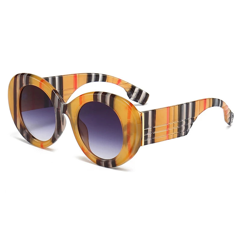 Sunway Eyewear European Ins Fashion Women Trendy Custom Logo UV400 Big Oversized Retro Oval Thick Frame Sunglasses
