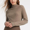 2026 Knitwear Supplier Custom Ladies Brown Soft Warm Fit Knitted Pullover Jumper Cashmere Mock Neck Women's Sweater