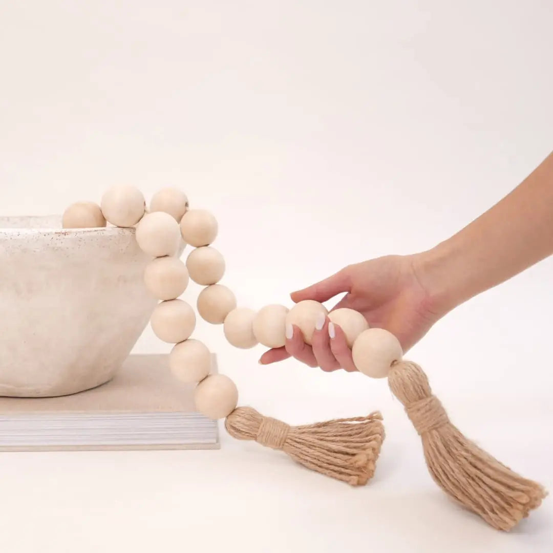 72-Inch Wood Bead Garland with Large 1.5\" Diameter Wooden Beads Farmhouse Style for Home Decor