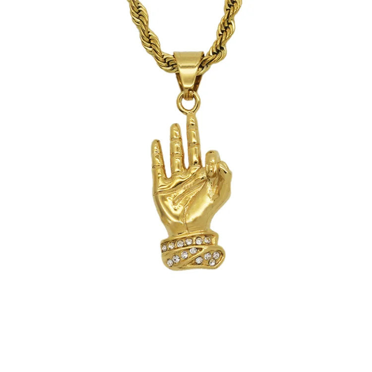 Personalized Hand Gestures Necklaces Stainless Steel Zircon Hand Pendant Necklace