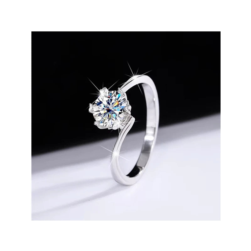 S925 Sterling Silver Six-claw Classic Moissanite Twist Arm Snowflake Ring for Women Factory Direct Sales Ring