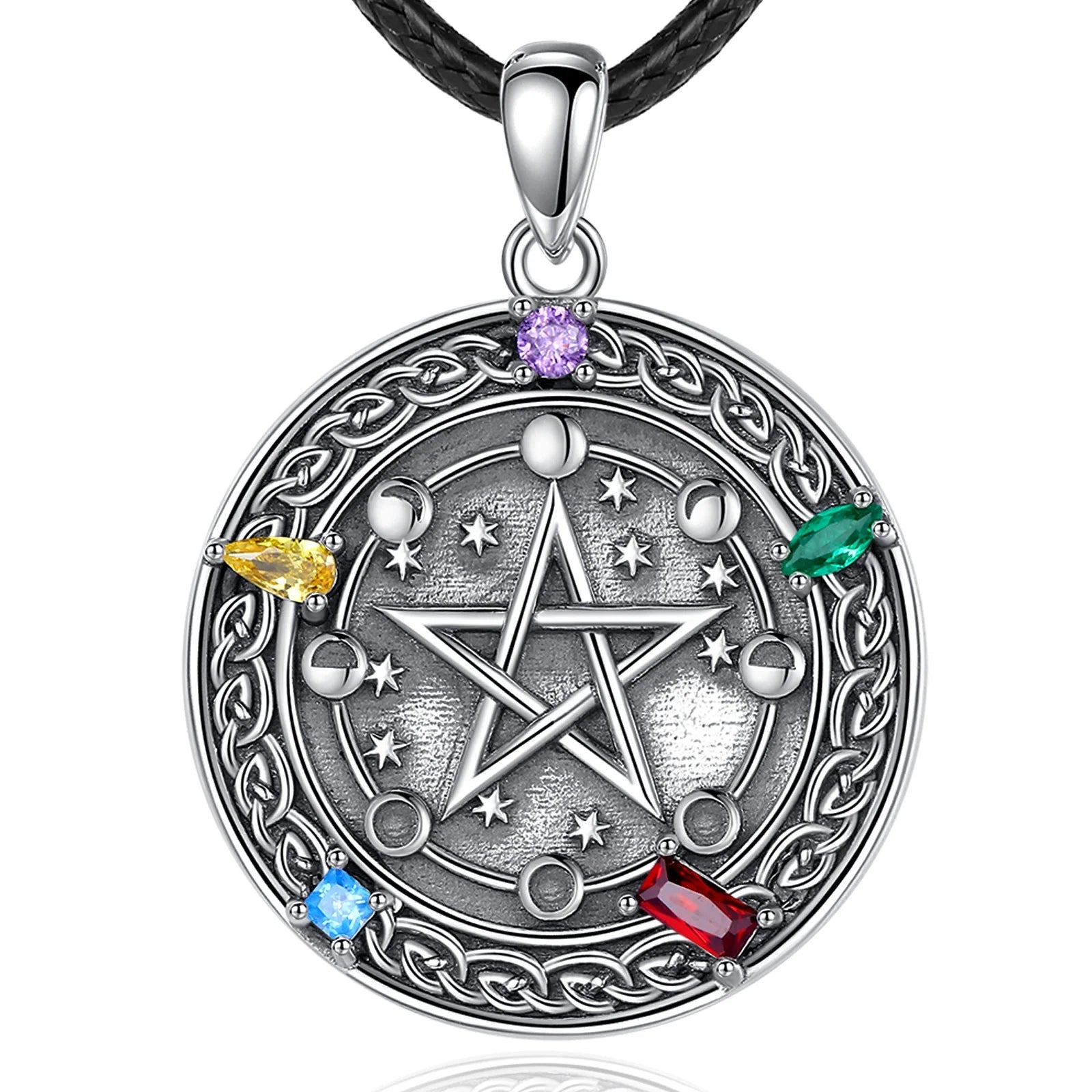 New Design Fine Jewelry 925 Sterling Silver Colorful Cubic Zirconia Wiccan Pentagram Pendant Necklace