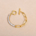 Women Trendy Stainless Steel Paperclip Baguette Bracelet Stylish 18K Gold Plated Toggle Clasp Cubic Zirconia Diamond Bracelet