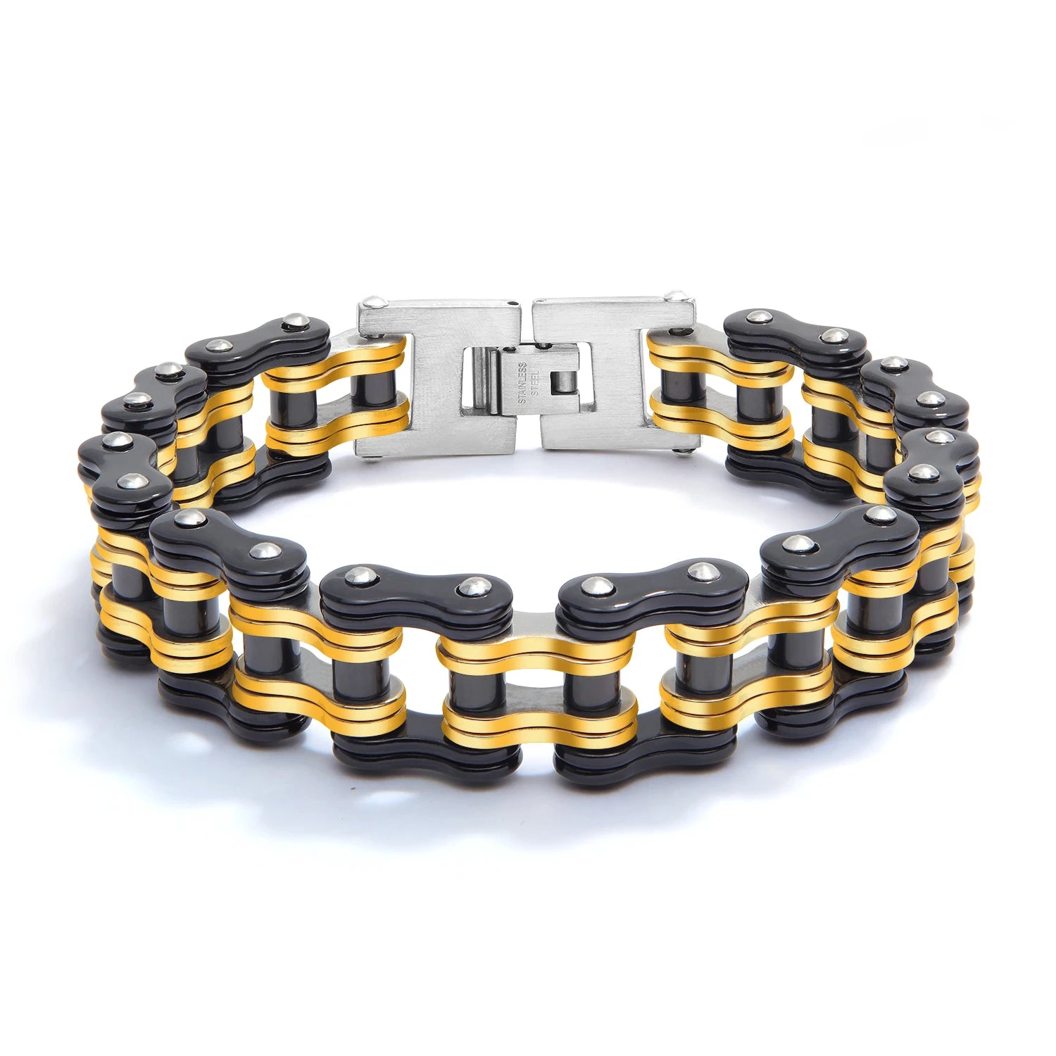 16MM Masculine Mens Biker Chain Bracelet Jewelry Sturdy Stainless Steel Sturdy Two Tone Polished Titanium Steel Hand Bracelet