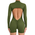 Women's Stretchy Long Sleeve Soft Quick Dry Yoga Bodysuit Front Zipper Open Back Scrunch Sports Jumpsuit