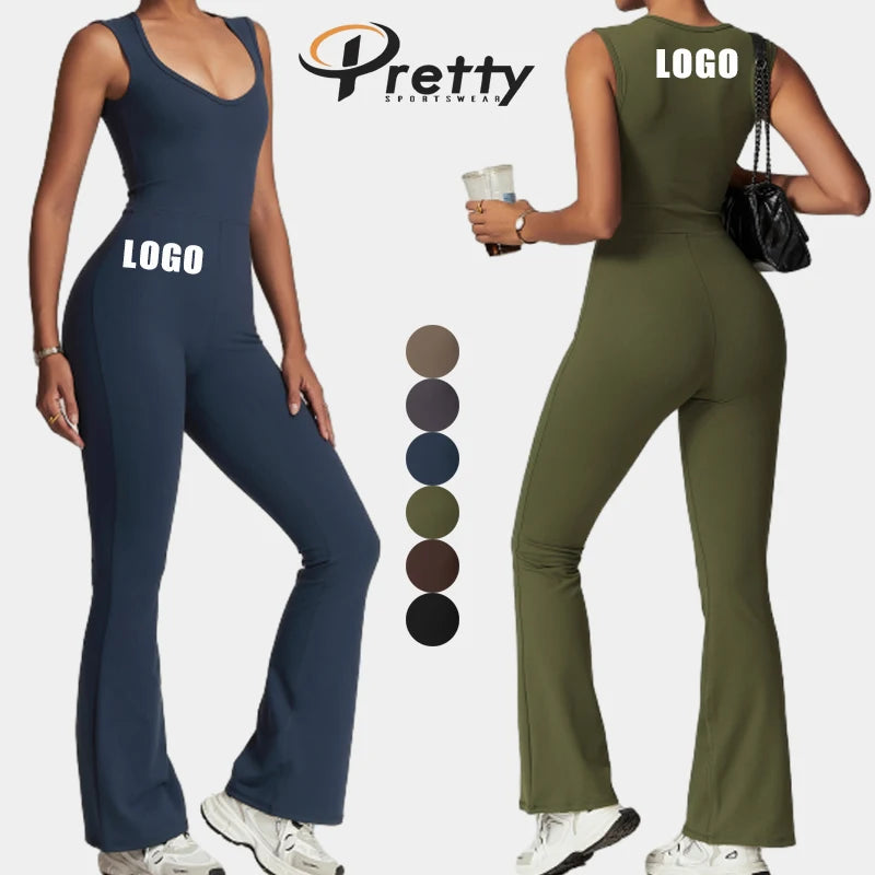 2024 New Arrival Woman's Yoga GYM Jumpsuit Flared Leggings Breathable Quick-dry Skin-friendly Woman's Fitness Workout Sportswear