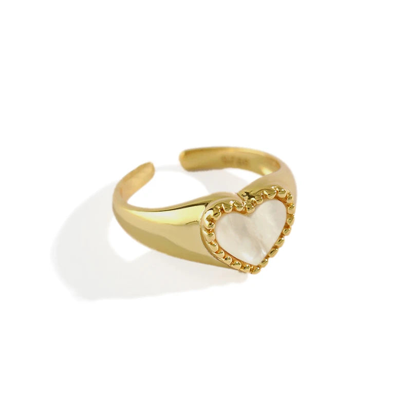 Rings 925 Sterling Silver for Women Korean Shell Heart Shape Opening Gold Rings Jewellery