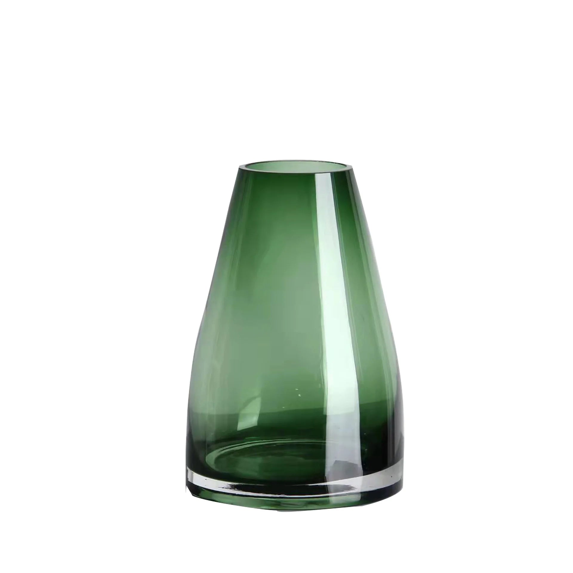 STOCK Custom Cone Pyramid Hand Blown Green Glass Vases for Wedding Centerpiece