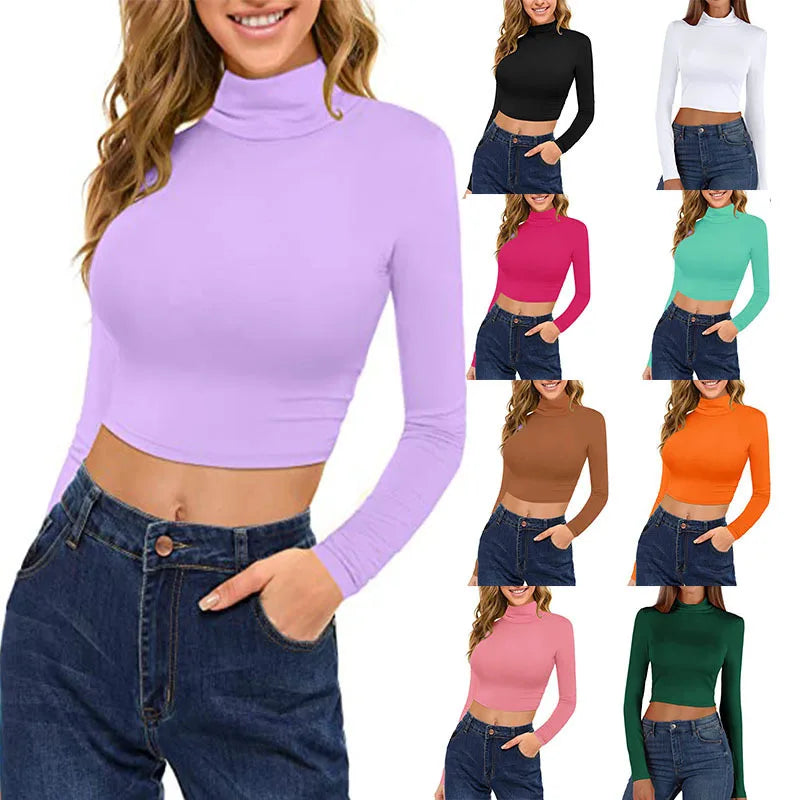 New Ladies Women's Fabric Solid Color Slim Casual Basic Crop Tops T-Shirt for Woman White T-Shirt Custom Print