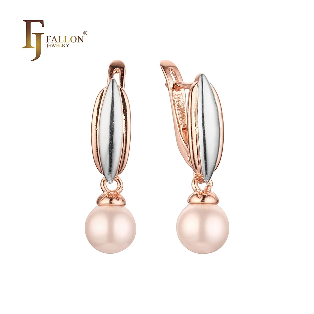 FJ Fallon Fashion Jewelry Pearl Earrings Plated in Rose Gold Two Tone Brass Based