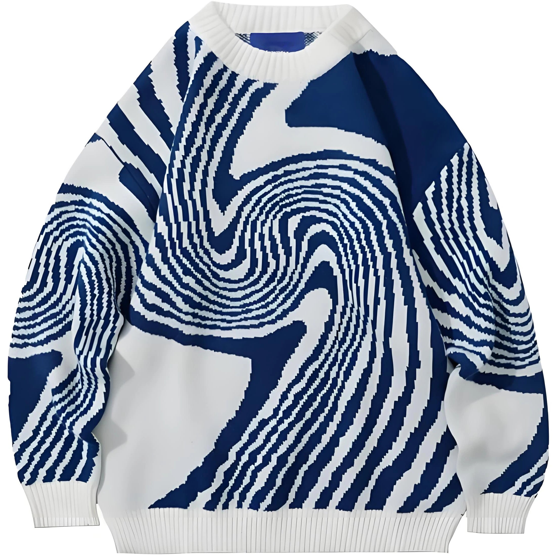 Customized Logo Oversized Long Sleeve Crewneck Pullover Sweater Korean Style Whirlpool Knit Geometric Winter Streetwear Front