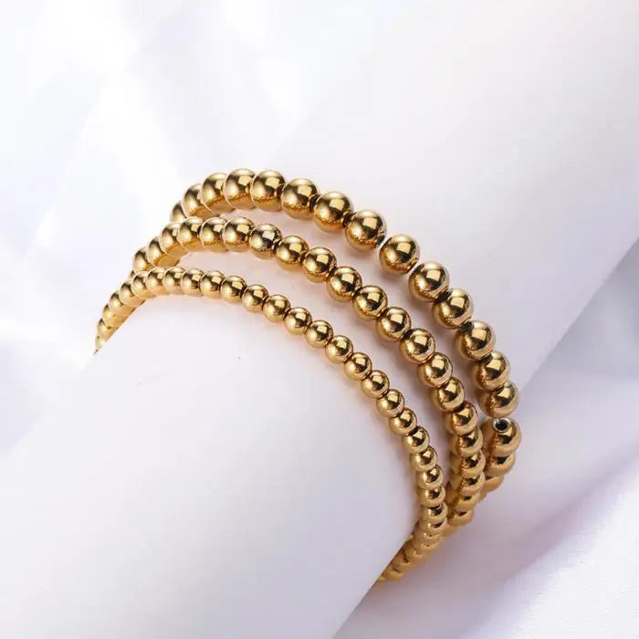 New Fashion Stainless Steel Bead Bracelet Elastic 3MM 4MM 5MM 6MM 8MM Titanium Bead Beaded Bracelet for Women
