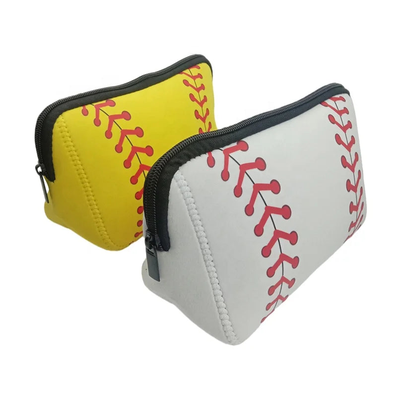 Ready to Ship Portable Neoprene Mini Handbag Girls Women Baseball Makeup Pouch Zipper Softball Cosmetic Bags Cases in Bulk