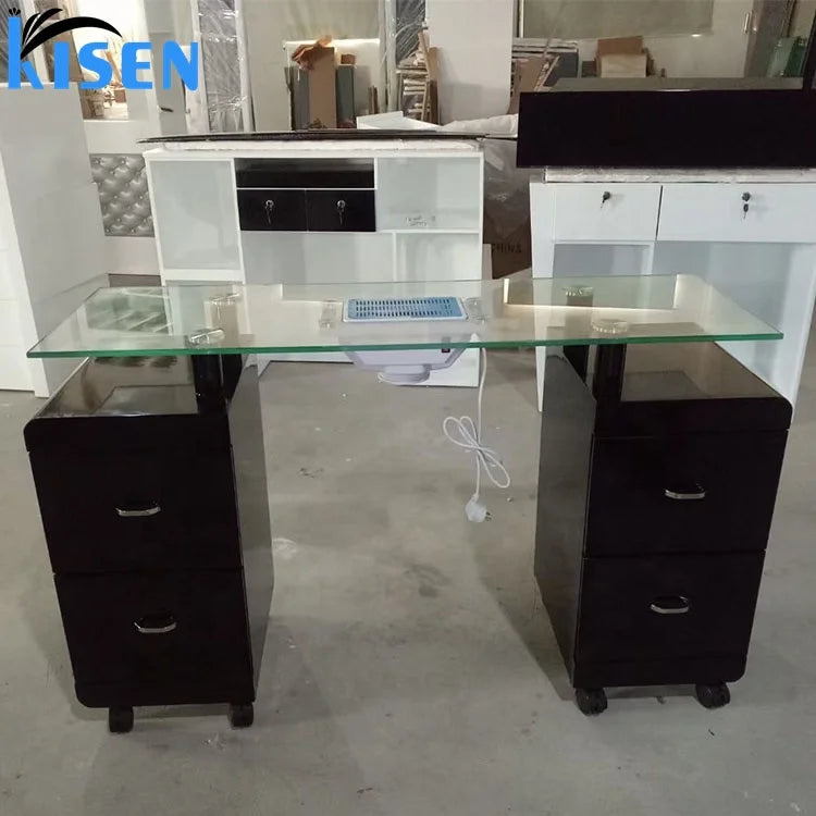 Luxury Black Glass Manicure Table for Bedroom Premium Manicure Table Design
