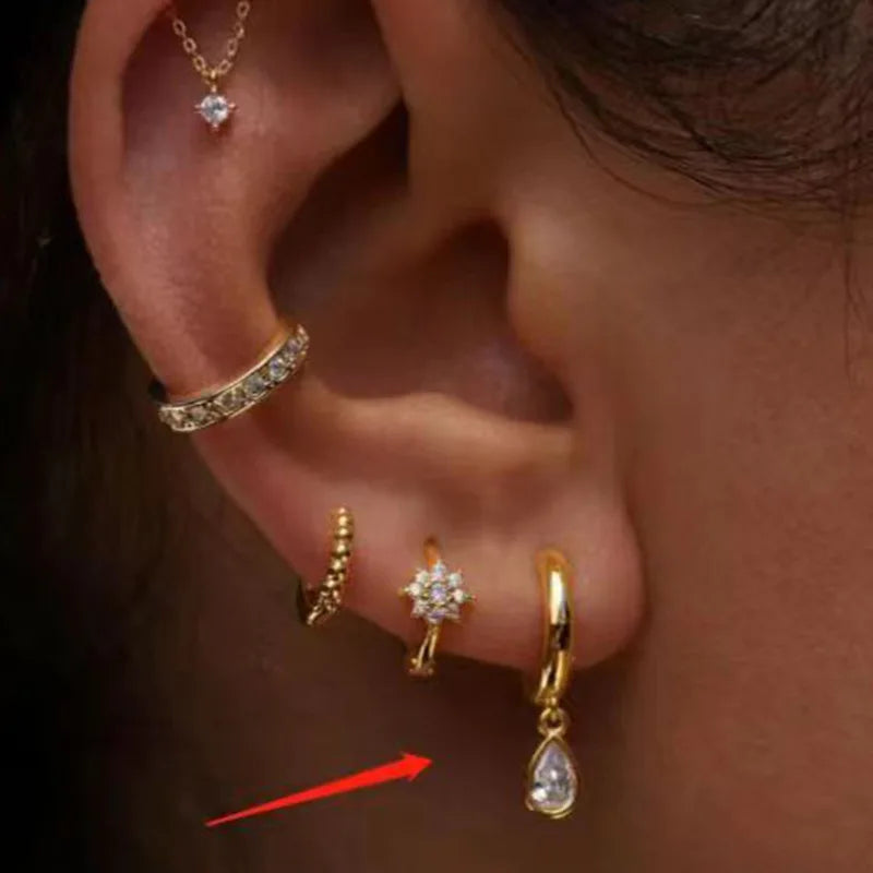 2022 Trendy Stainless Steel Huggie Hoop Earrings Girls Teardrop Zircon Drop Hoop Earrings Women 18k Gold Plated Hoop Earrings