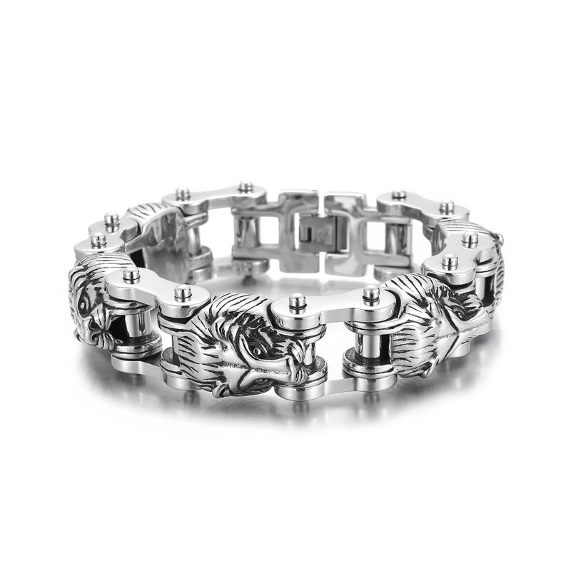 KALEN Hip Hop Biker Motorcycle Zodiac Chain Lion Bracelets Stainless Steel for Men