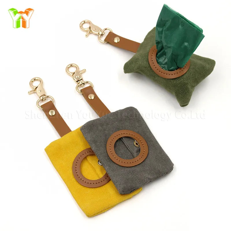 Custom Waxed Canvas Pet Dog Poop Waste Bag Holder Case Dispenser With Snaphook