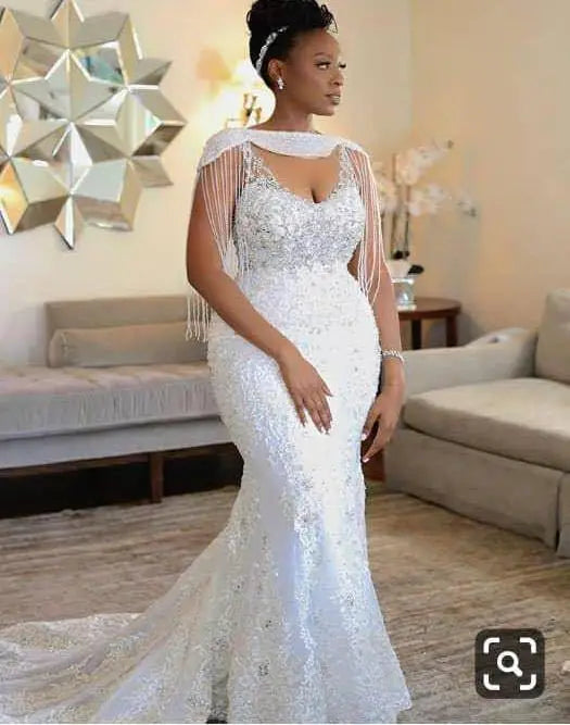 Guangzhou Auyan Mid-waist Fishtail White Lace Luxury Fish Tail White Long Wedding Dresses 2024 Ladies Women Casual