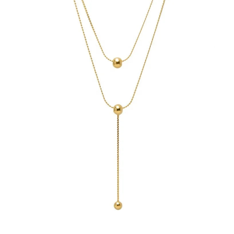 New Trendy Popular Designer Stainless Steel Ball Pendant Double Layers Stacking Necklace
