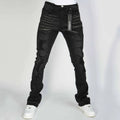 Men's Mid Waist Stretch Straight Jeans with Monkey Wash Vintage High Street Casual Style Black