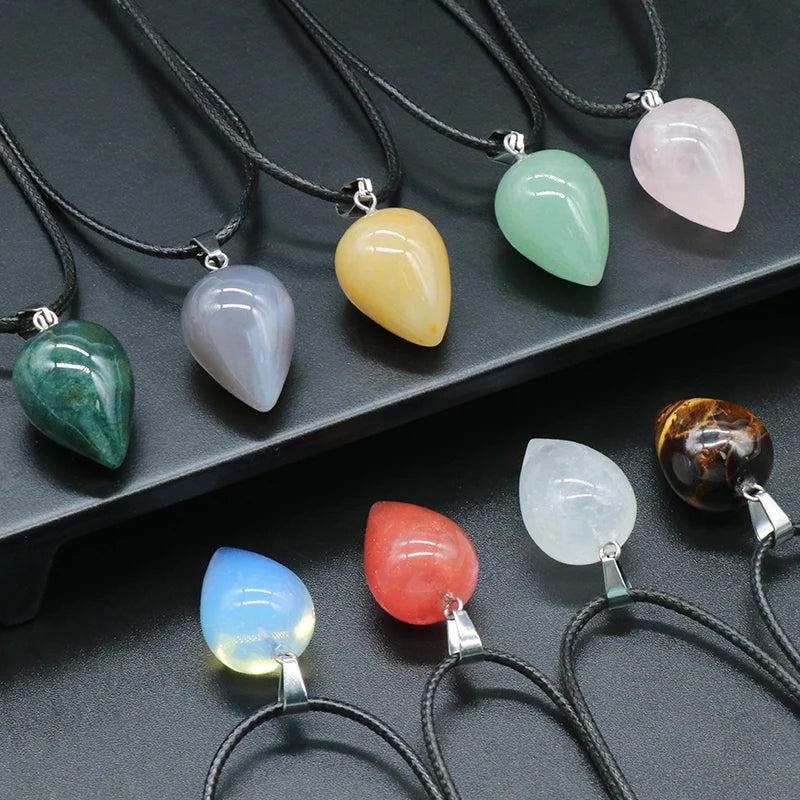 Hot Hip Hop Natural Raw Chakra Healing Crystals Round Drop Stone Pendant Gemstone Charms Necklaces for Women Jewelry